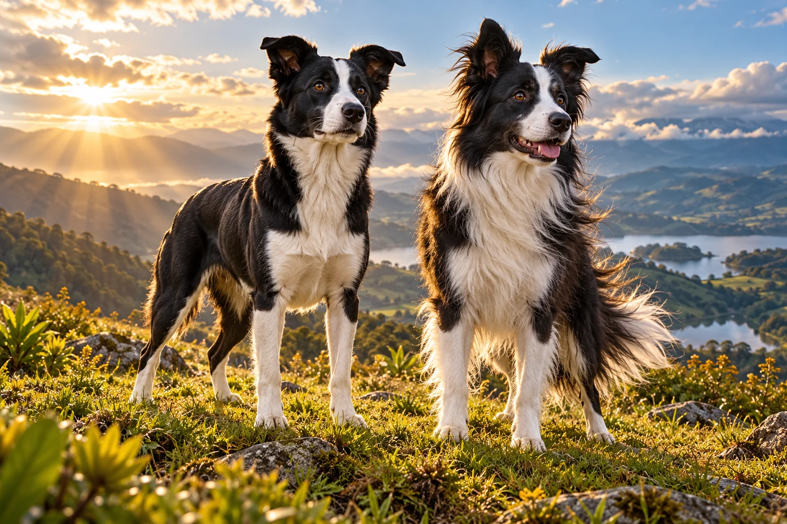 Ilustración: Border collie de pelo corto junto a otro de manto moderadamente largo.